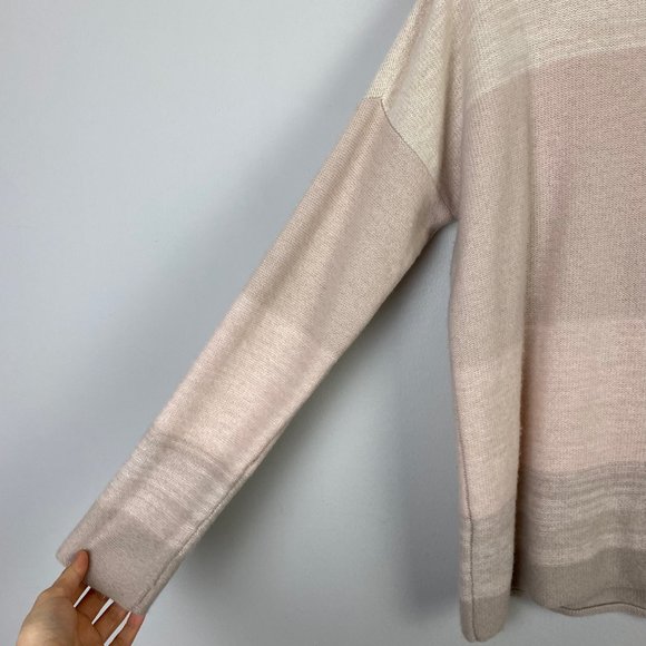 Vince 100% Cashmere Sweater Beige Stripe Oversized Womens Large - Picture 8 of 10